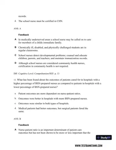 Professional Nursing: Concepts & Challenges 8th Edition Test Bank - Page 9 preview image
