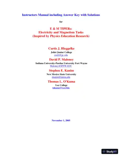 Solution Manual for E and M TIPERs Electricity And Magnetism: Electricity And Magnetism Tasks: Inspried By Physics Education Research, 1st Edition - Page 1 preview image