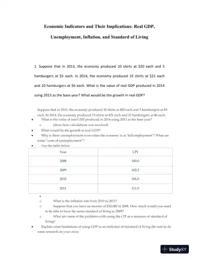 Economic Indicators and Their Implications: Real GDP, Unemployment, Inflation, and Standard of Living - Page 1 preview image