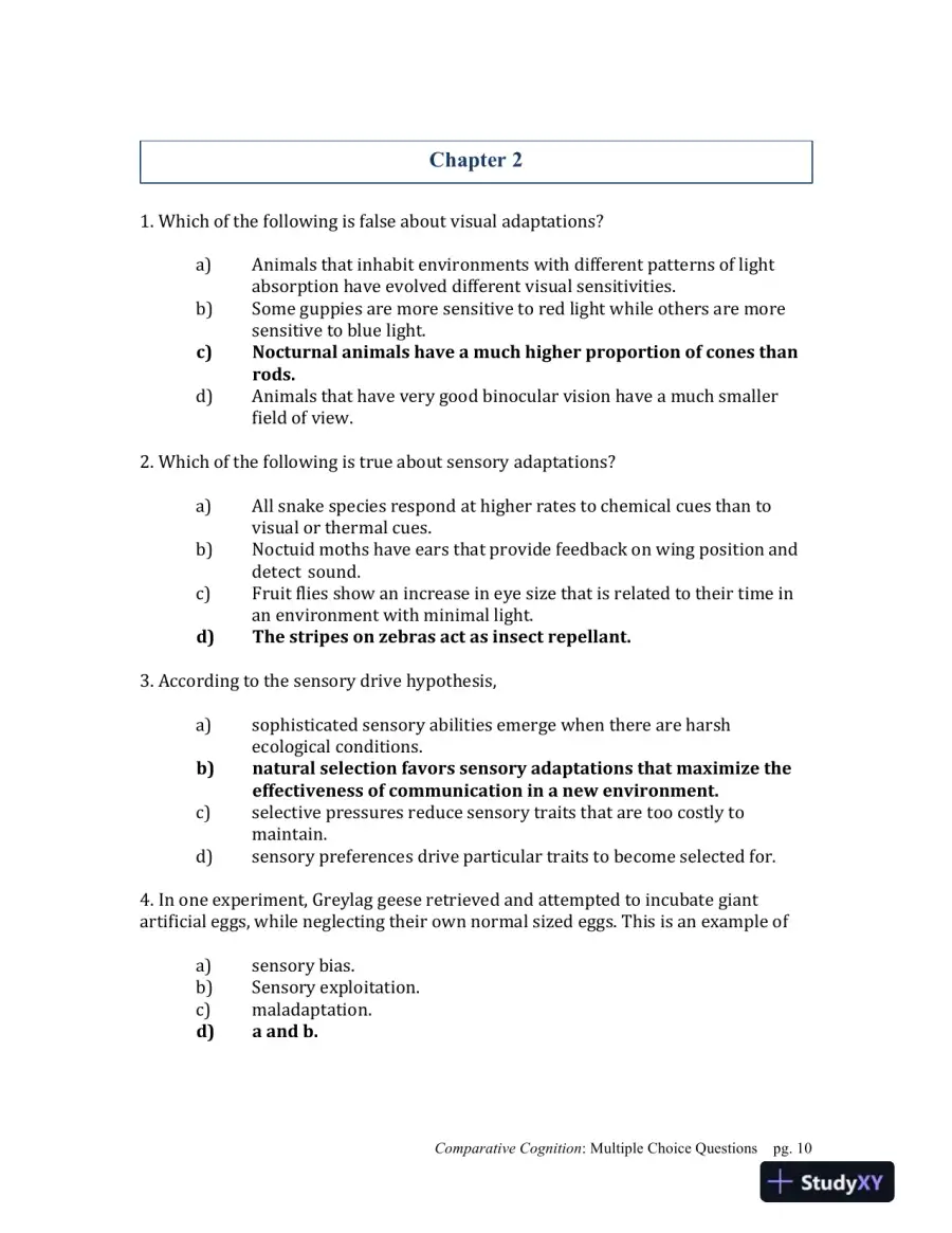 Comparative Cognition, 1st Edition Test Bank, page 10