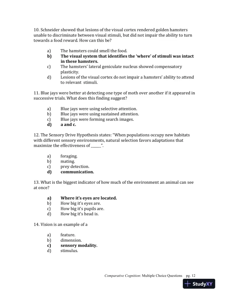Comparative Cognition, 1st Edition Test Bank, page 12
