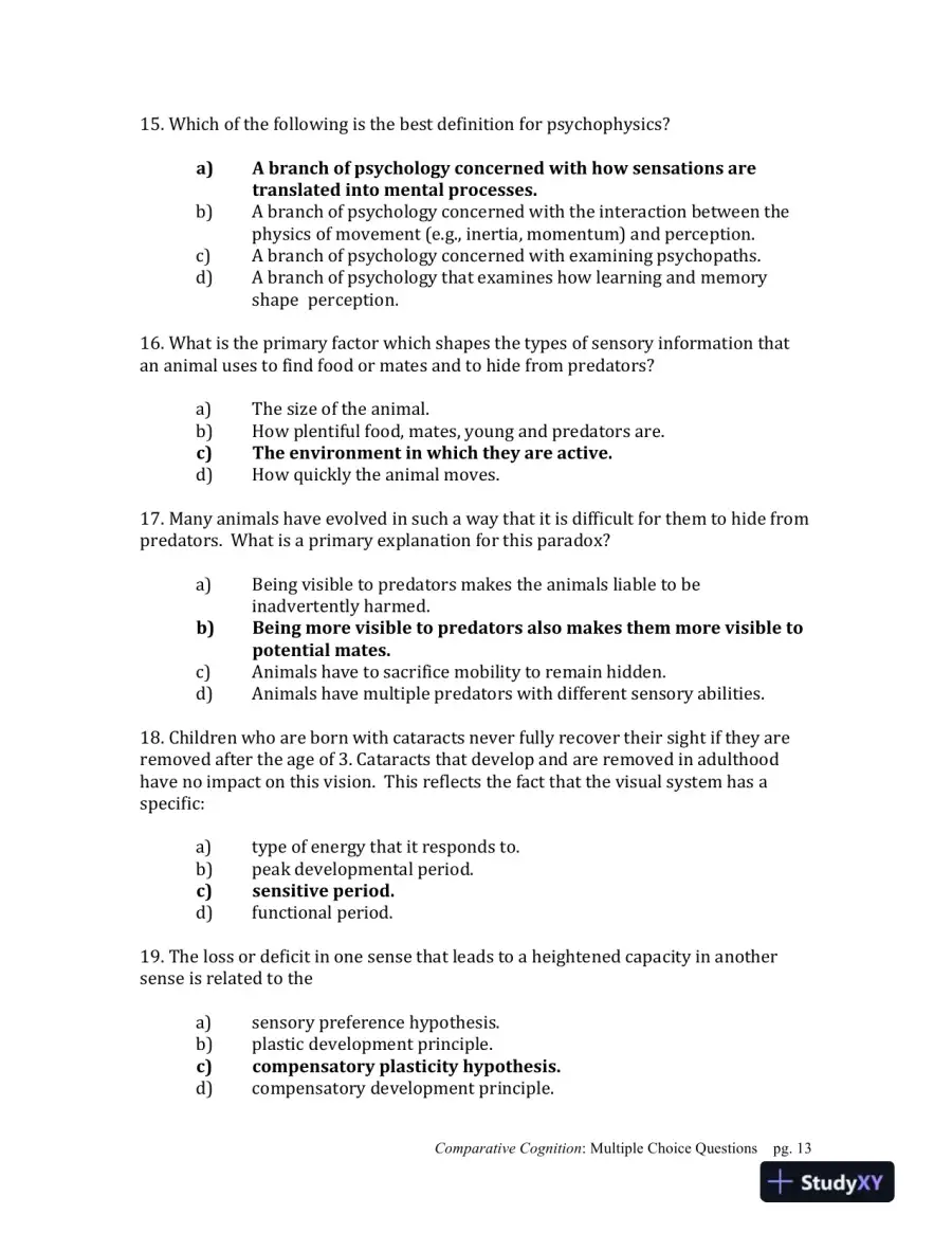 Comparative Cognition, 1st Edition Test Bank, page 13