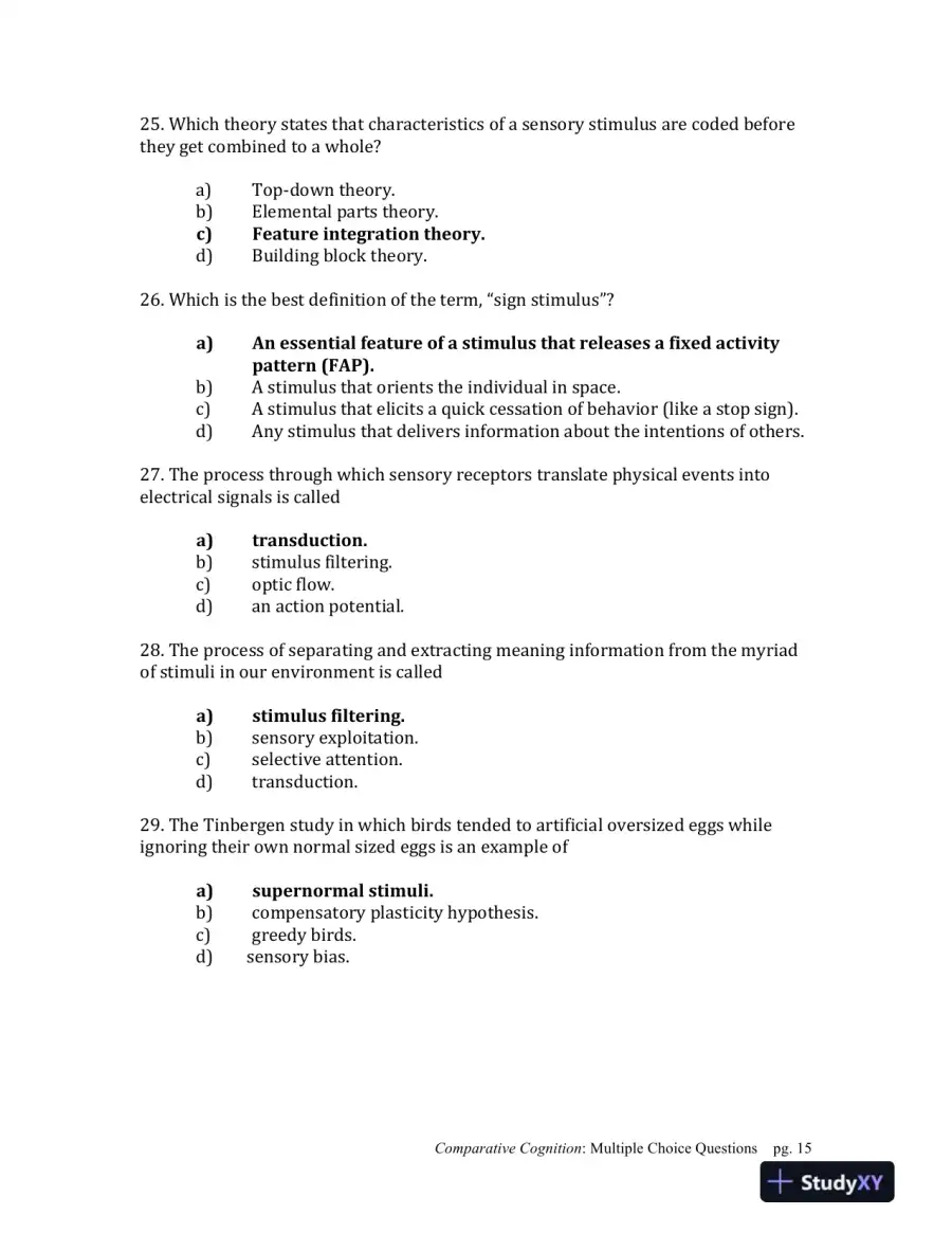 Comparative Cognition, 1st Edition Test Bank, page 15