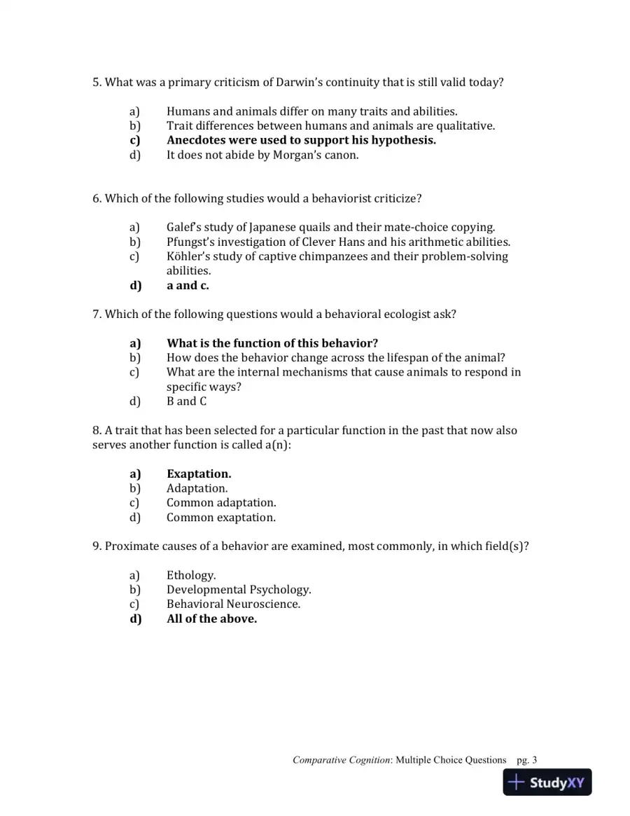 Comparative Cognition, 1st Edition Test Bank, page 3