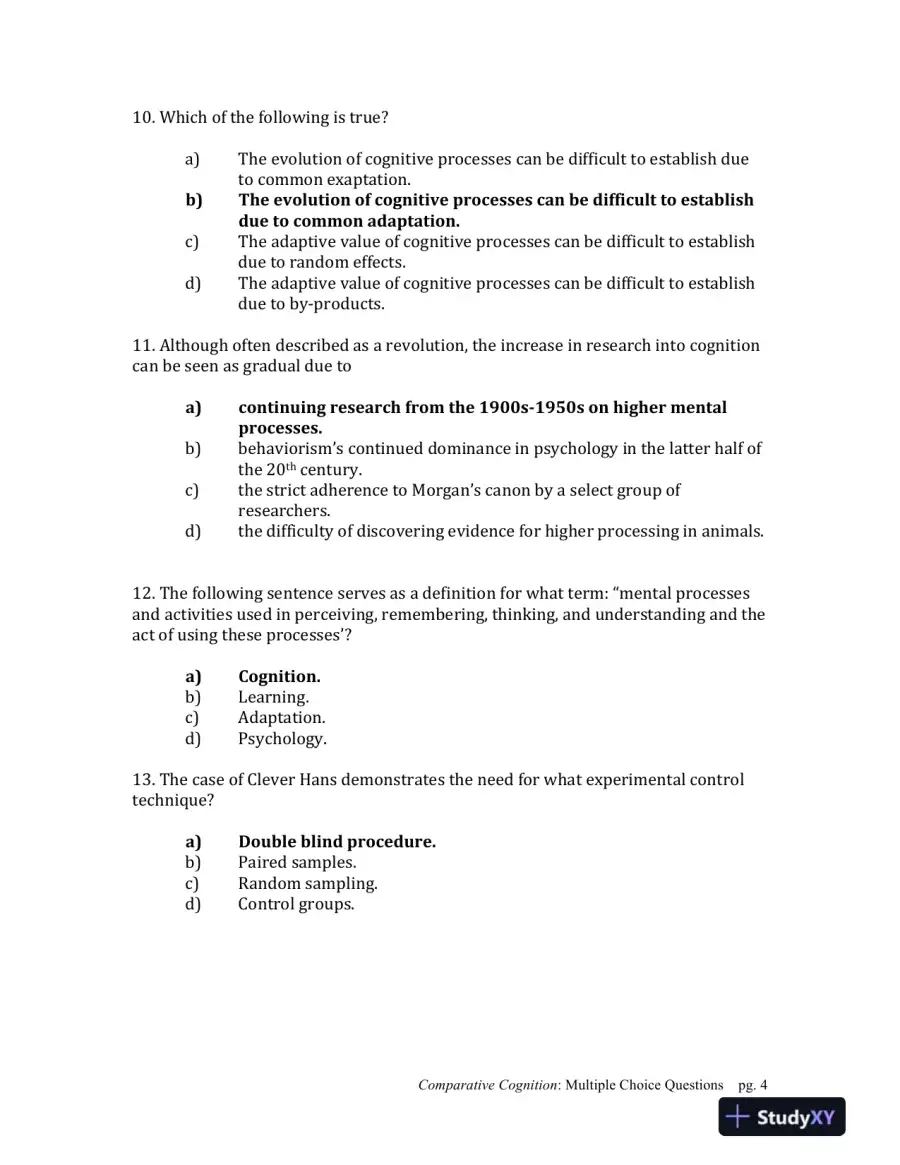 Comparative Cognition, 1st Edition Test Bank, page 4