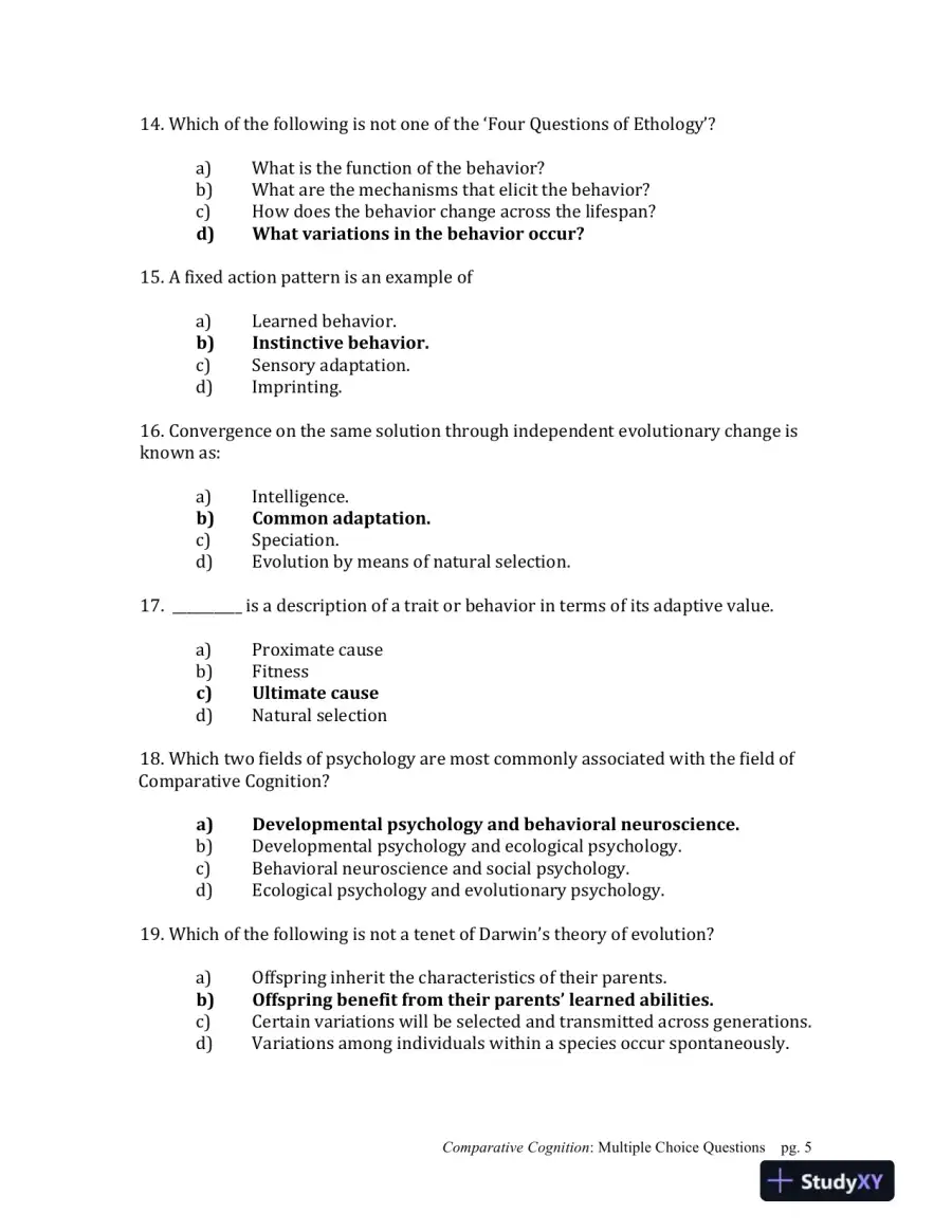 Comparative Cognition, 1st Edition Test Bank, page 5