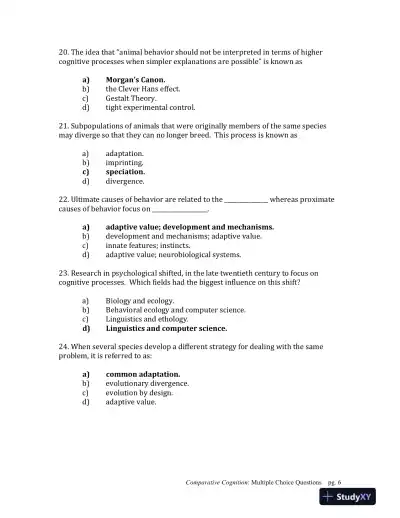 Comparative Cognition, 1st Edition Test Bank - Page 6 preview image