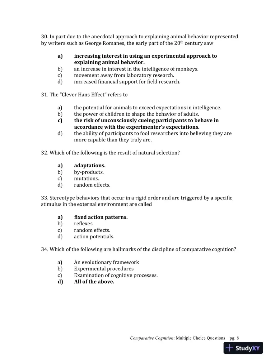 Comparative Cognition, 1st Edition Test Bank, page 8