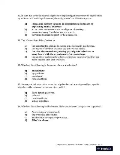 Comparative Cognition, 1st Edition Test Bank - Page 8 preview image