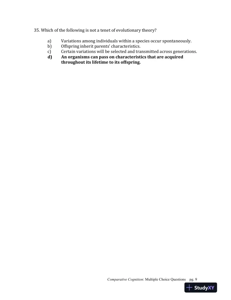 Comparative Cognition, 1st Edition Test Bank, page 9