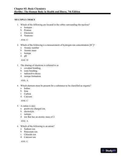 Test Bank for The Human Body in Health and Illness, 7th Edition (Chapters 1-27) - Page 14 preview image