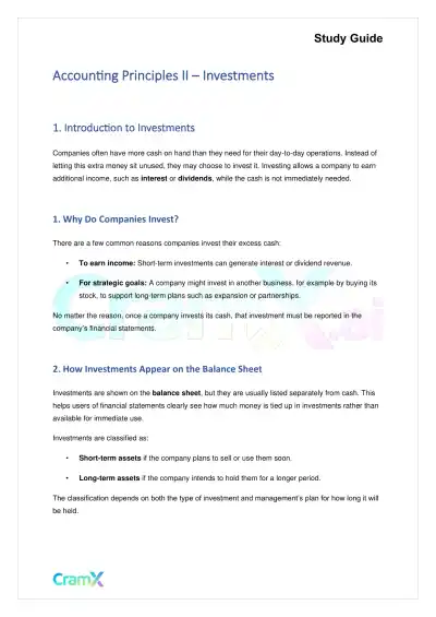 Accounting Principles II – Investments - Page 1 preview image
