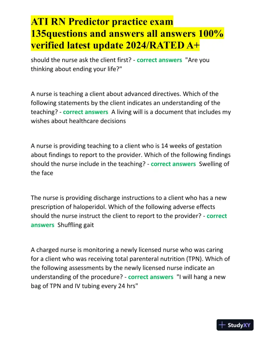 2024 ATI RN Predictor Practice Exam with Answers (136 Solved Questions), page 5