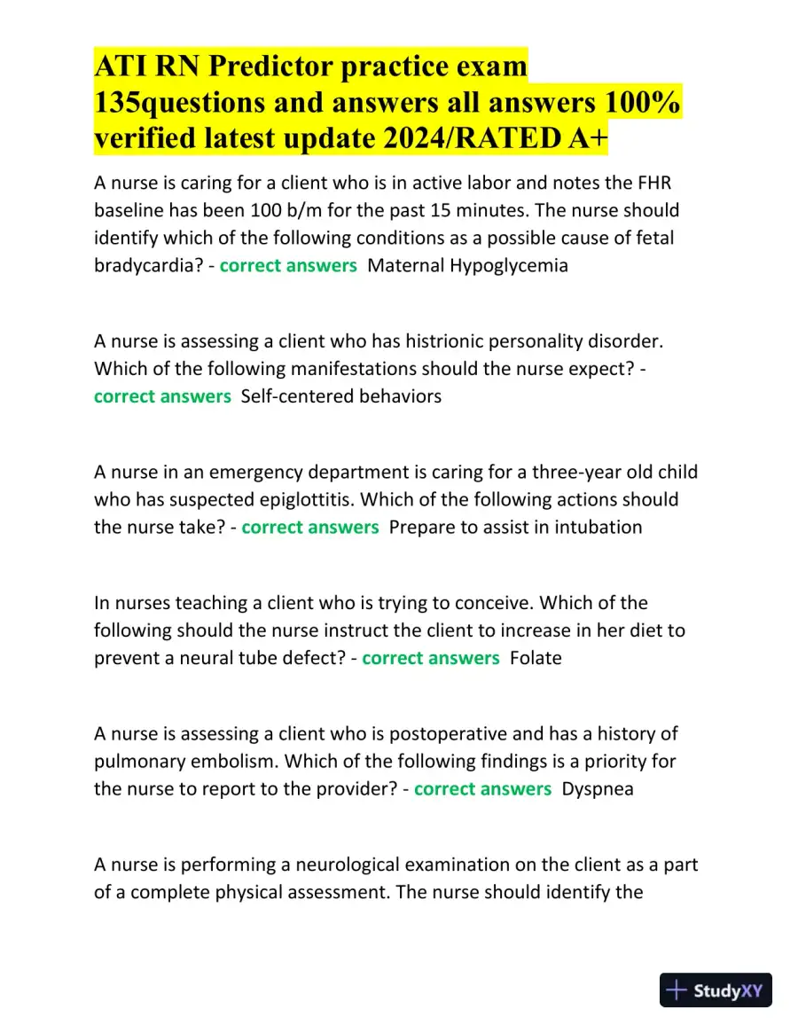 2024 ATI RN Predictor Practice Exam with Answers (136 Solved Questions), page 6