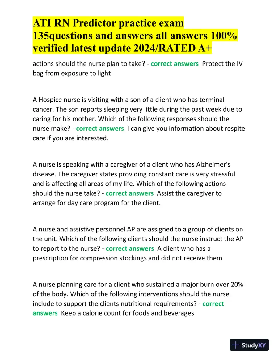 2024 ATI RN Predictor Practice Exam with Answers (136 Solved Questions), page 8