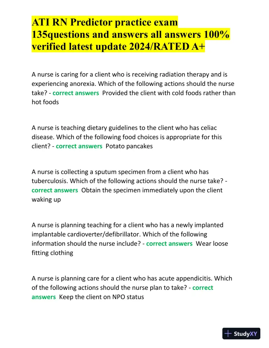 2024 ATI RN Predictor Practice Exam with Answers (136 Solved Questions), page 9