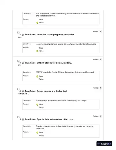 Tourism: The Business of Hospitality and Travel, 5th Edition Test Bank - Page 17 preview image