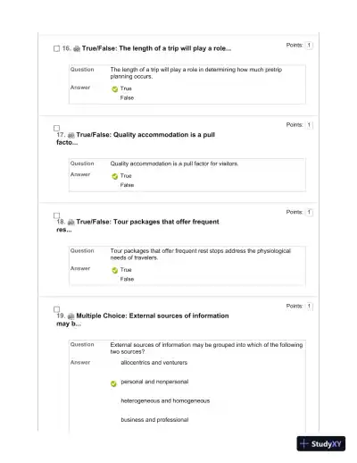Tourism: The Business of Hospitality and Travel, 5th Edition Test Bank - Page 18 preview image