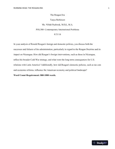 POL300- Contemporary International Problems The Reagan Era - Page 1 preview image