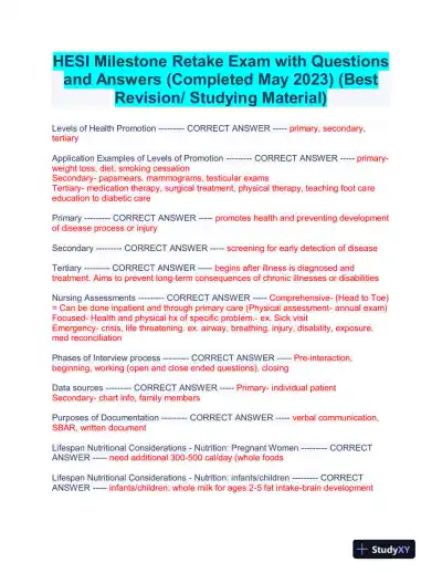 2023 HESI Clinical Analysis Milestone Retake Exam With Answers (45 Solved Questions) - Page 1 preview image