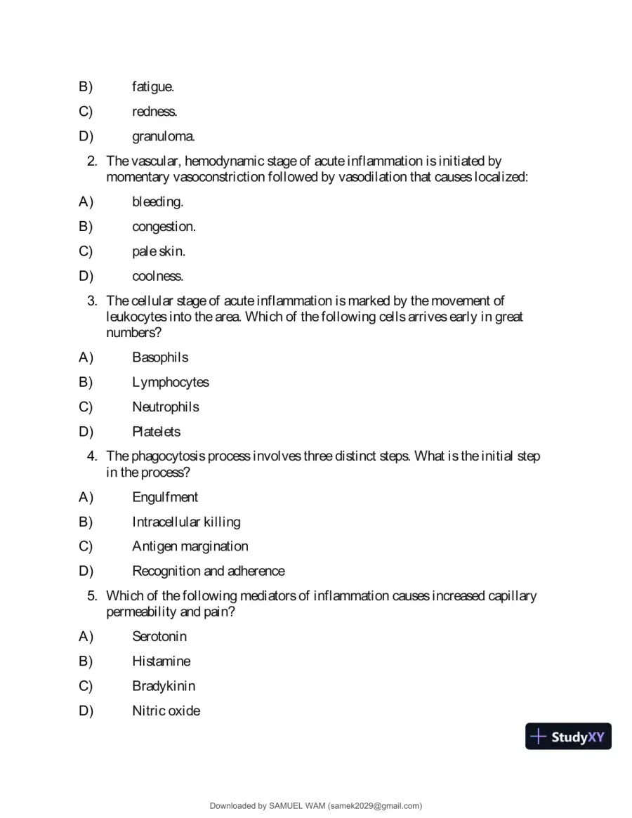 Test Bank for Applied Pathophysiology: A Conceptual Approach to the Mechanisms of Disease, 3rd Edition (Chapters 1-18), page 13