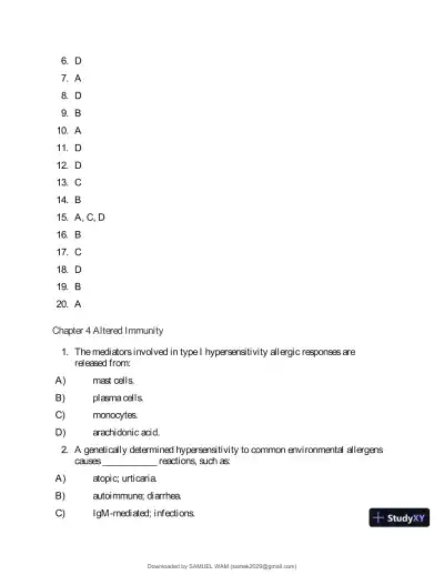 Test Bank for Applied Pathophysiology: A Conceptual Approach to the Mechanisms of Disease, 3rd Edition (Chapters 1-18) - Page 18 preview image