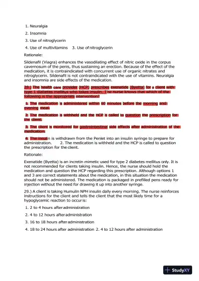 2020 HESI Pharmacology Version 1 With Answers (100 Solved Questions) - Page 12 preview image