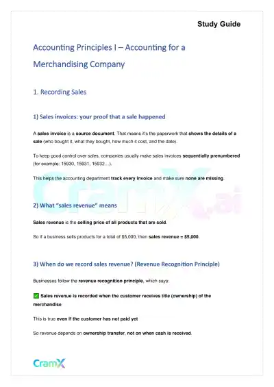 Accounting Principles I – Accounting for a Merchandising Company - Page 1 preview image