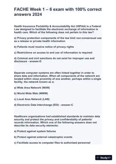 2024 FACHE Healthcare Assessment Week1 Exam With Answers (207 Solved Questions) - Page 1 preview image