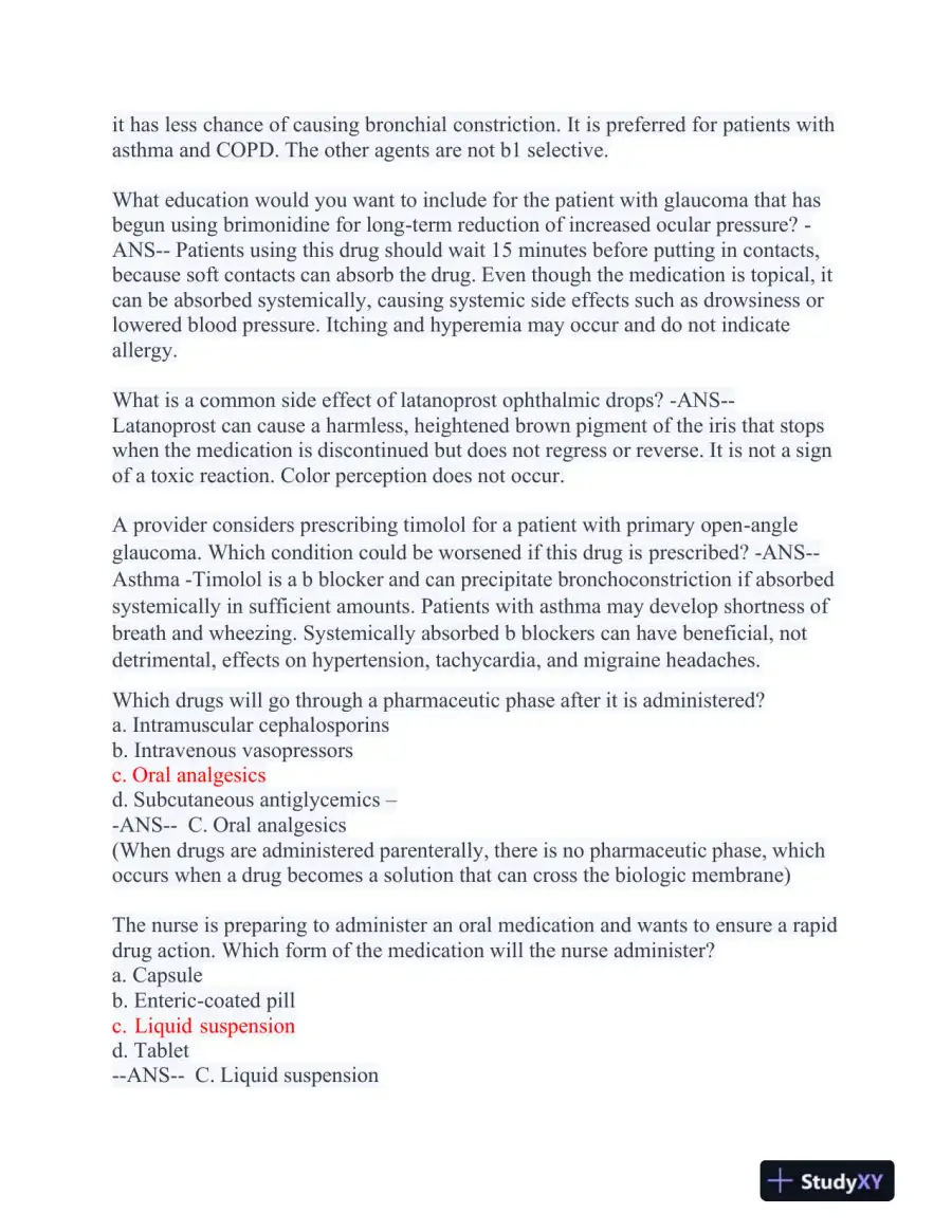 2023-2024 MSN571 Pharmacology Midterm Final Exam With Answers (258 Solved Questions), page 11
