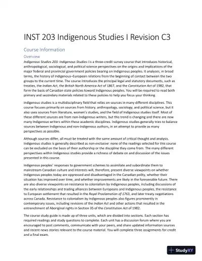 INST 203 Indigenous Studies 1 Revision C3 (1 Solved Case) - Page 1 preview image