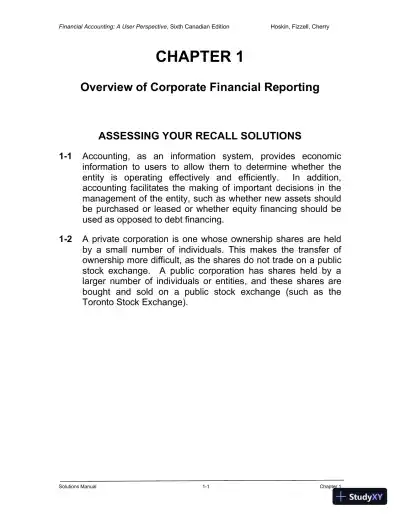 Financial Accounting: A User Perspective , 6th Canadian Edition Solution Manual - Page 1 preview image