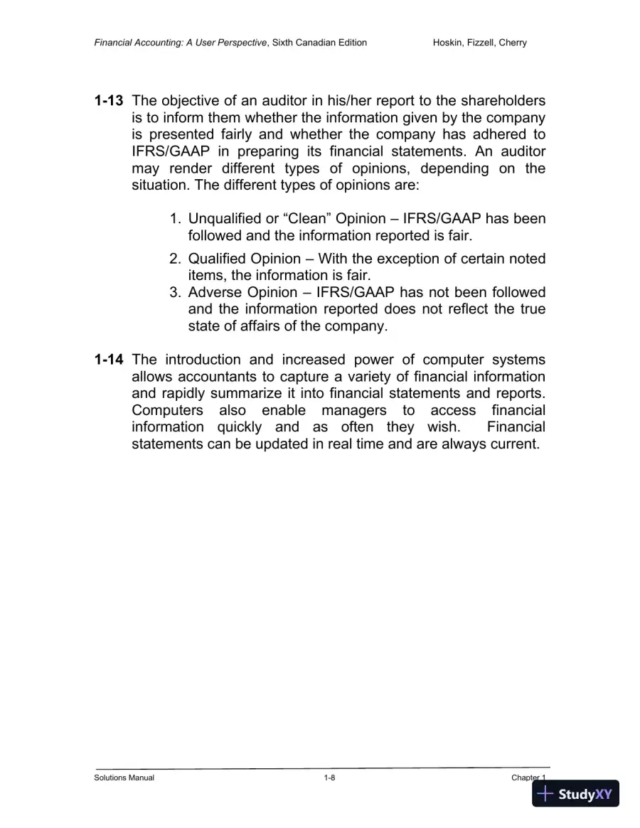 Financial Accounting: A User Perspective , 6th Canadian Edition Solution Manual, page 9