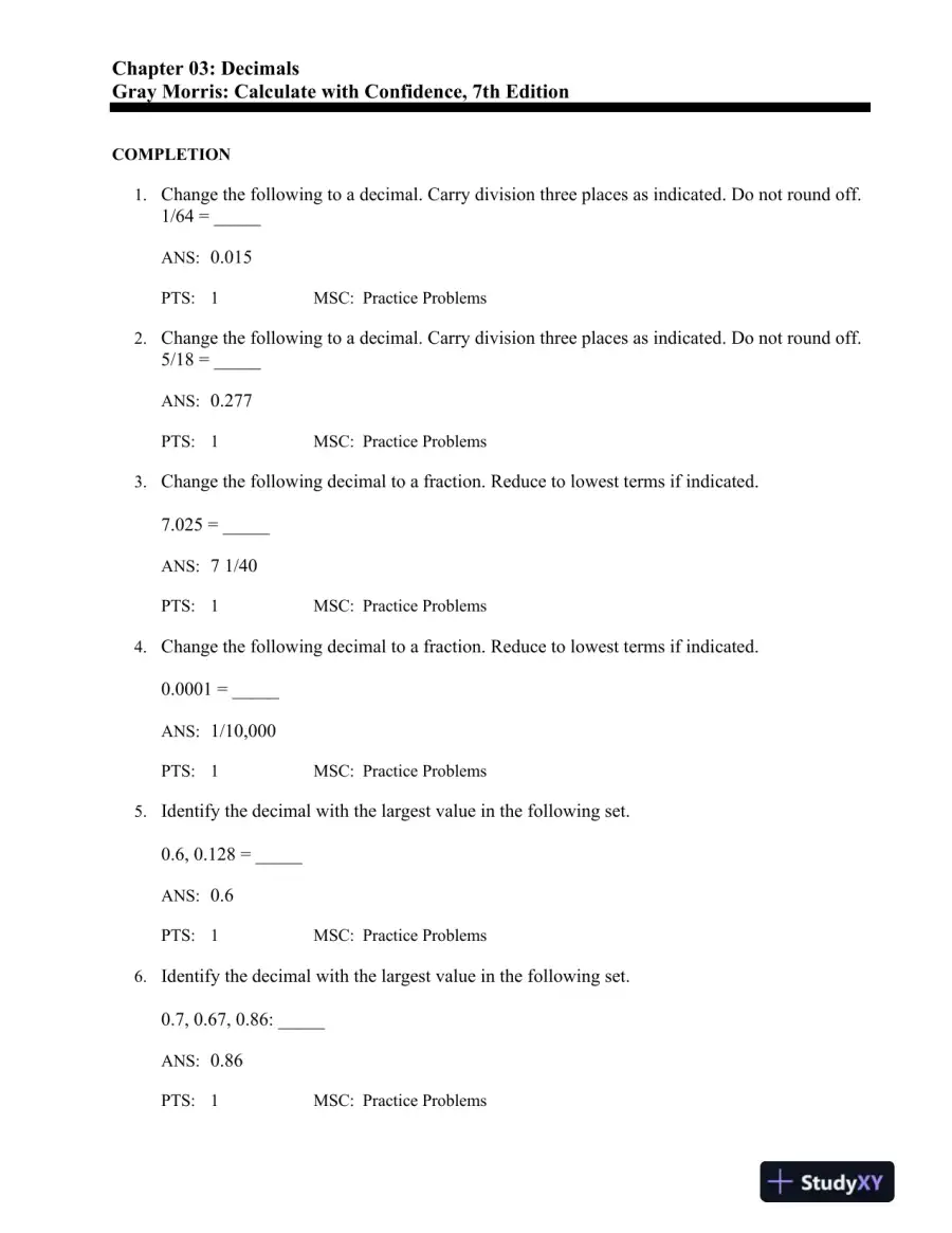 Calculate with Confidence 7th Edition Test Bank, page 11