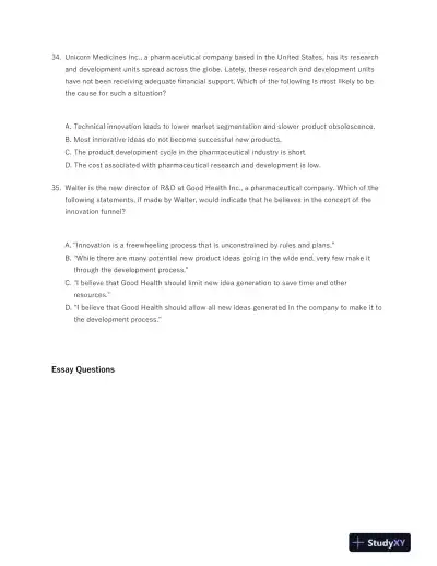 Strategic Management of Technological Innovation 5th Edition Test Bank - Page 9 preview image