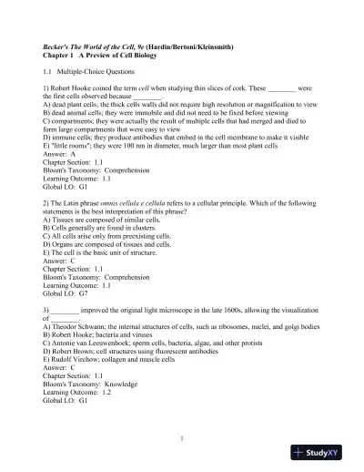 Test Bank For Becker's World of the Cell, 9th Edition - Page 1 preview image