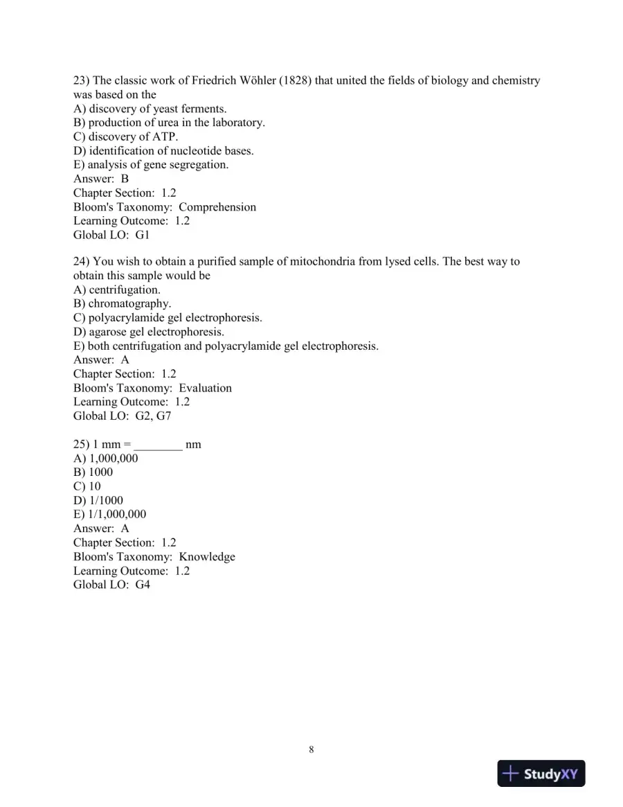 Test Bank For Becker's World of the Cell, 9th Edition, page 9