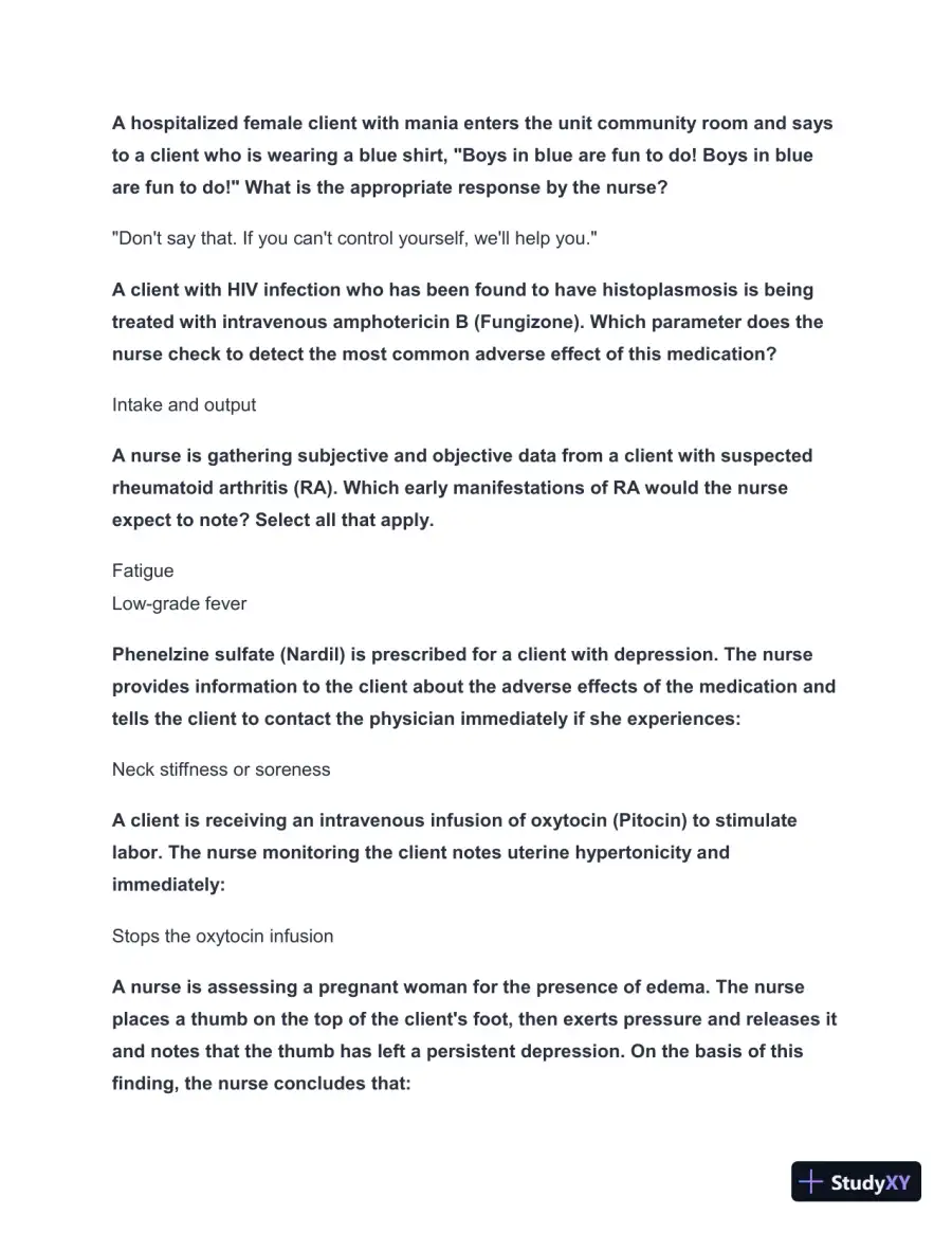 2024-2025 NCLEX Comprehensive Review Study Guide with Answers (261 Solved Questions), page 5