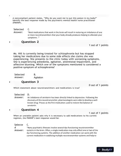 2021 NURS6630 Psychopharmacology Midterm Exam With Answers (75 Solved Questions) - Page 3 preview image