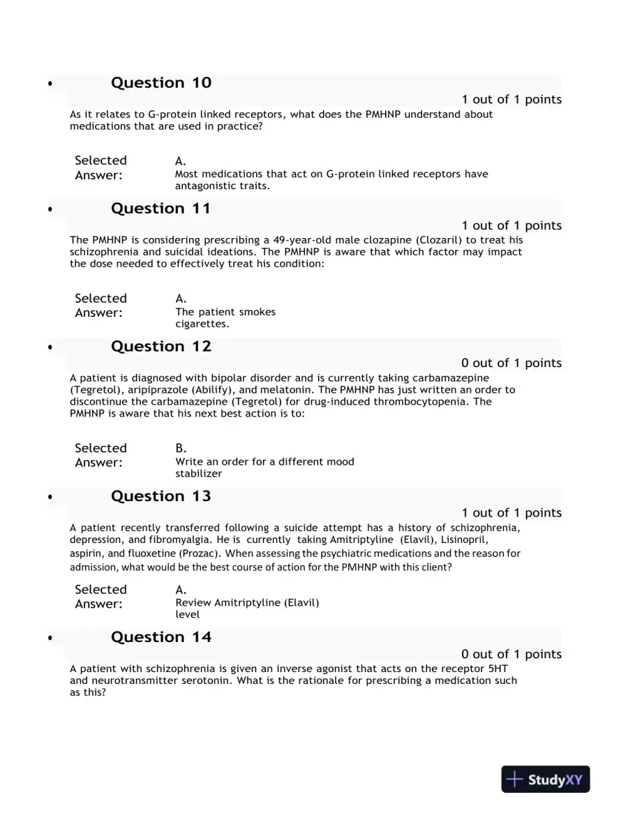 2021 NURS6630 Psychopharmacology Midterm Exam With Answers (75 Solved Questions), page 5