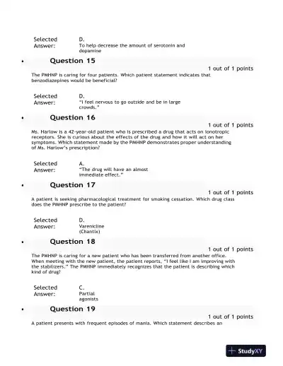 2021 NURS6630 Psychopharmacology Midterm Exam With Answers (75 Solved Questions) - Page 6 preview image