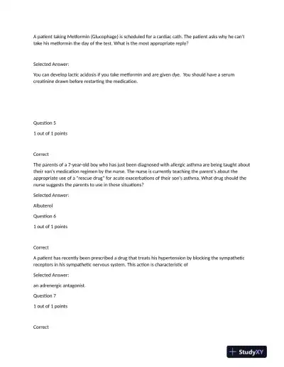 NURS6521 Cardiovascular Midterm Exam With Answers (101 Solved Questions) - Page 3 preview image