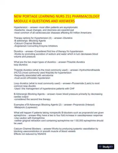 New Portage Learning NURS251 Pharmacology Module 4 with Answers (85 Solved Questions) - Page 1 preview image