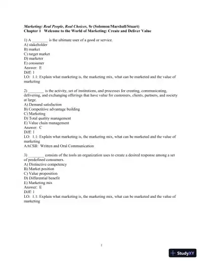 Test Bank for Marketing: Real People, Real Choices , 9th Edition - Page 1 preview image