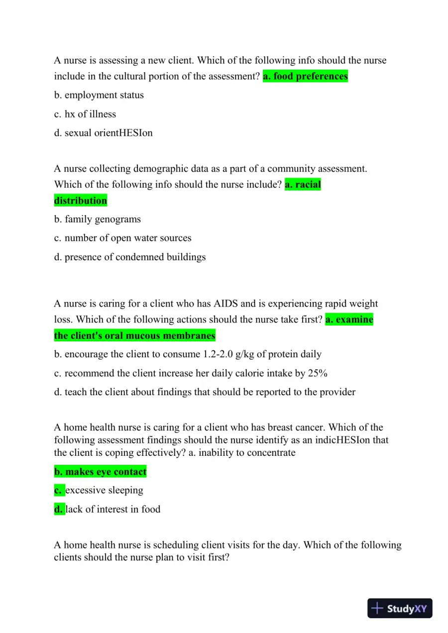 2021 HESI Community Health Proctored Exam Version 7 With Answers (50 Solved Questions), page 3