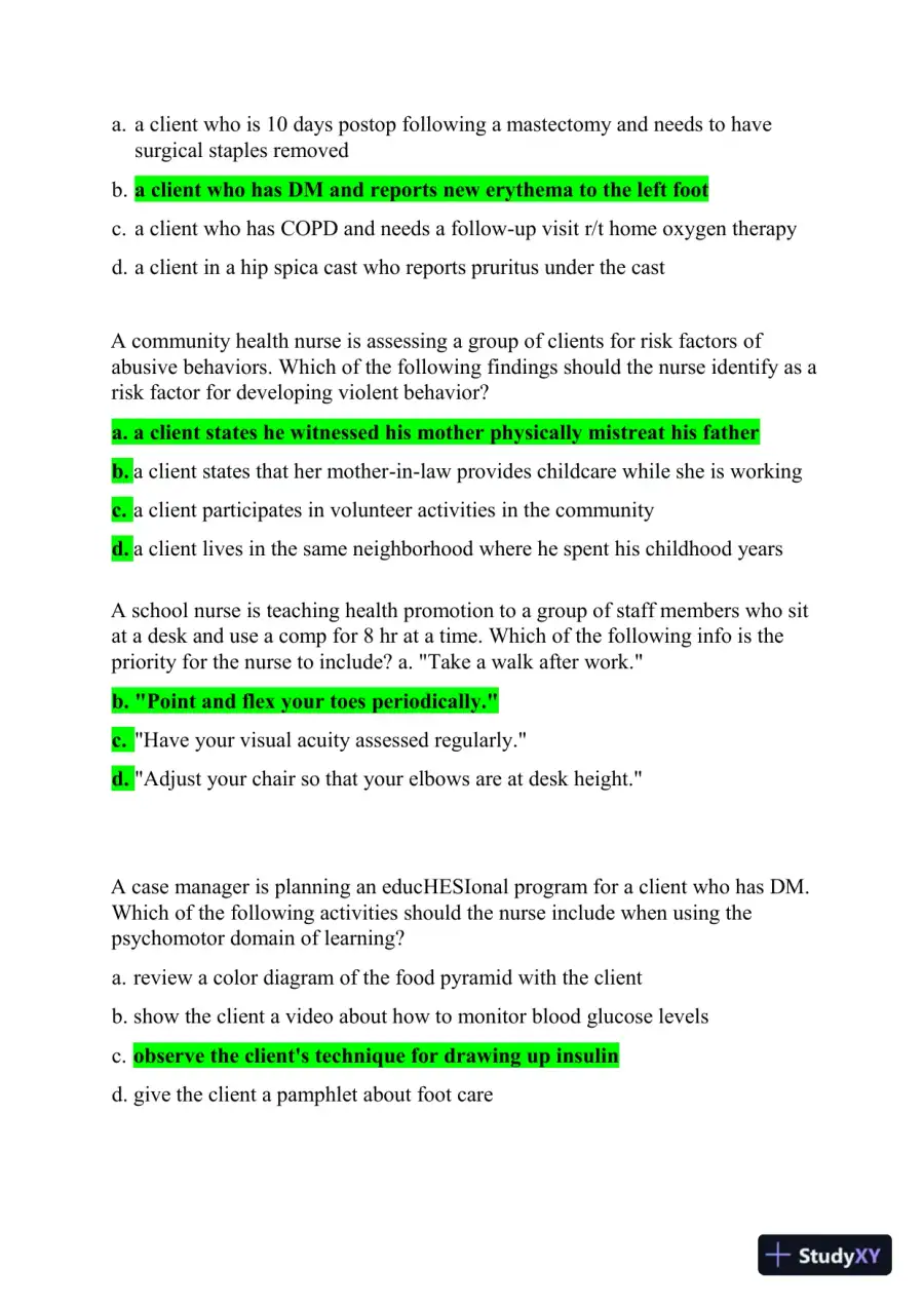2021 HESI Community Health Proctored Exam Version 7 With Answers (50 Solved Questions), page 4