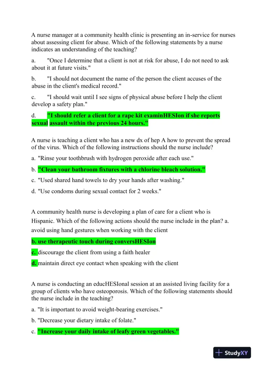 2021 HESI Community Health Proctored Exam Version 7 With Answers (50 Solved Questions), page 5