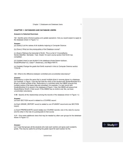 Solution Manual For Fundamentals Of Database Systems, 6th Edition - Page 1 preview image