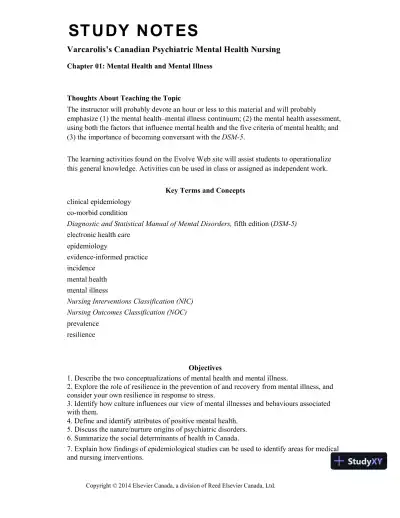 Varcarolis's Canadian Psychiatric Mental Health Nursing, Canadian Edition, 1st Edition Class Notes - Page 1 preview image