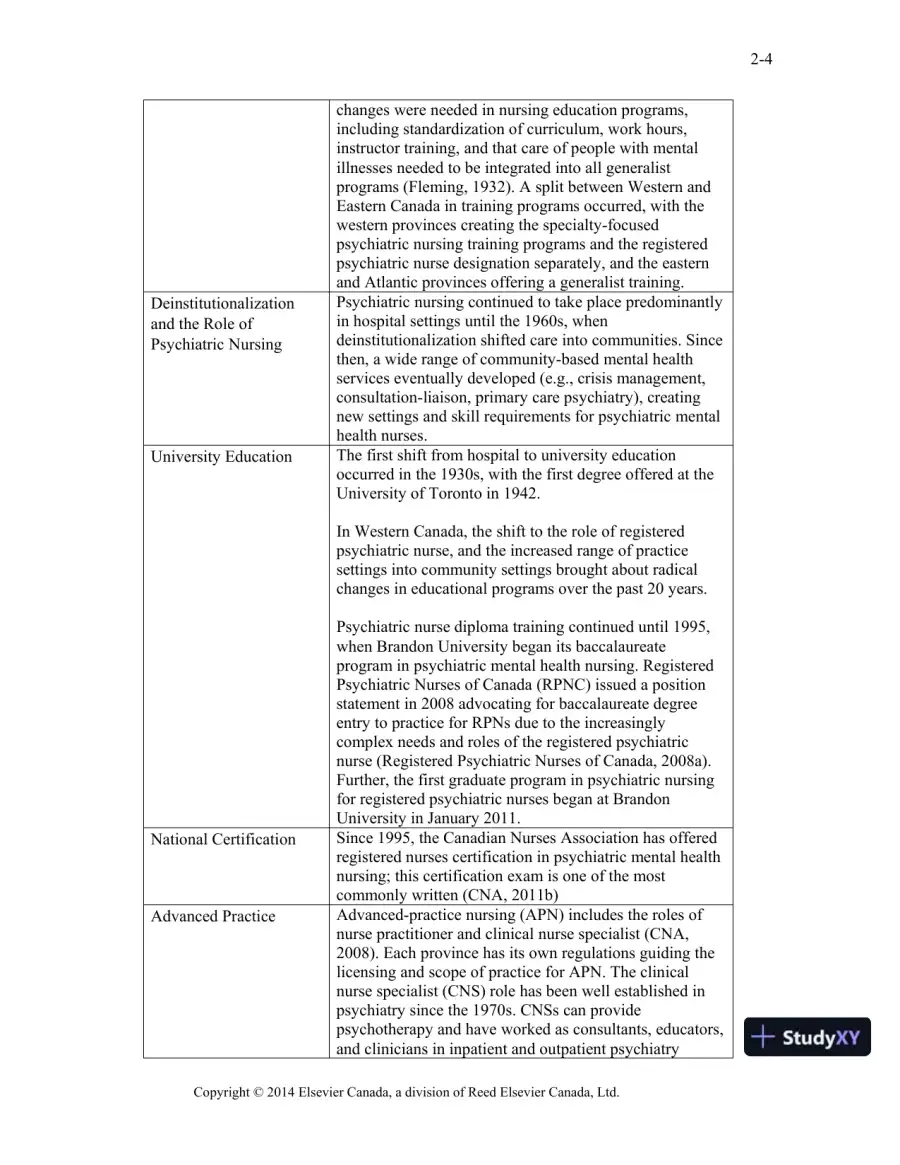 Varcarolis's Canadian Psychiatric Mental Health Nursing, Canadian Edition, 1st Edition Class Notes, page 12